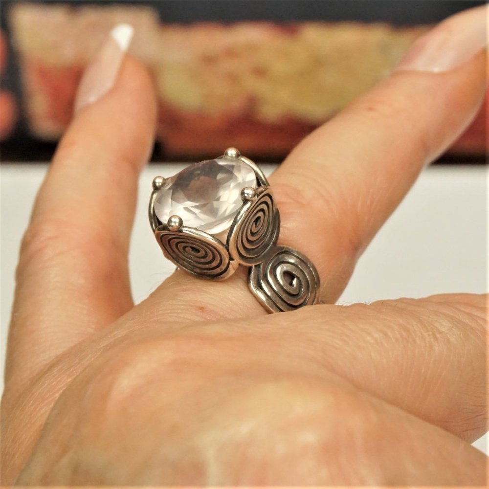 ISRAEL BIG CZ STERLING RING SIZE 8.25 HANDMADE RARE - Picture 16 of 16